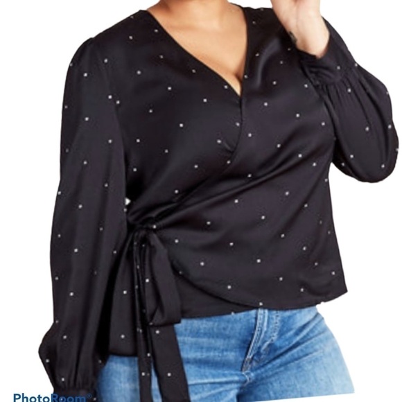 Stella & Dot  black tiny polka dot wrap blouse Sz M - Picture 1 of 10